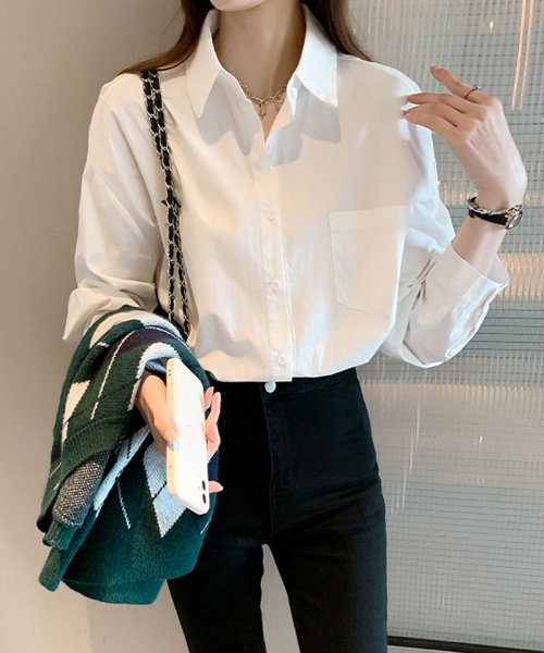 セール 白ブラウス シャツ レディース トップス ロング 襟付き シャツブラウス Vネック 長袖 おしゃれ 韓国風 フォーマル ショッピングゴー Shoppinggo D Fashion