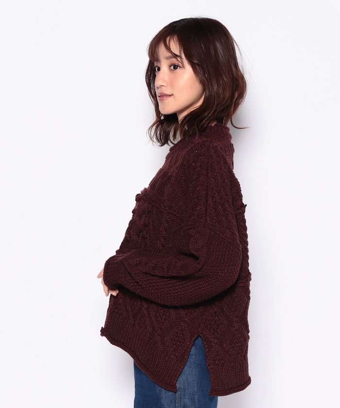 MAGASEEK/dfashion限定カラー】ケーブルパッチワークニット