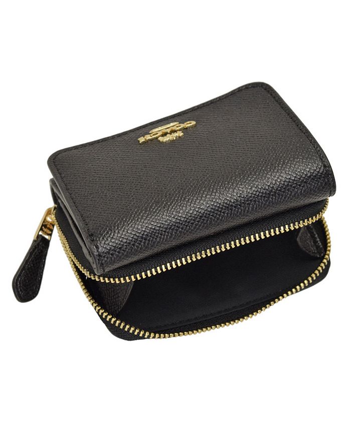 最新作⭐限定品★ COACH 折り財布 新品 ブラック 黒 レザー メンズ COACH コーチ 財布 レディース 三つ折り財布 レザーブラック 黒