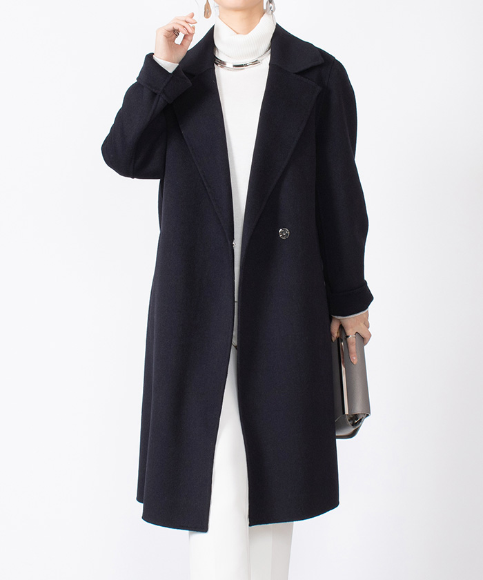 セール 70%OFF】リバー仕立て ウール混ダブルフェイス ロングコート