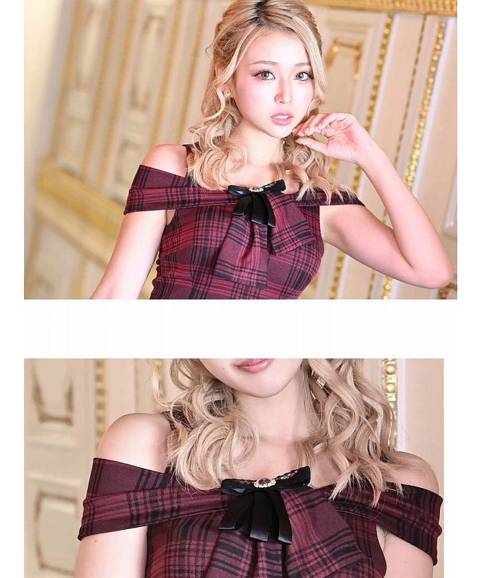 【韓国発】キュートチェックリボンキャバドレス 韓国発】キュートチェックリボンキャバドレス キャバドレス