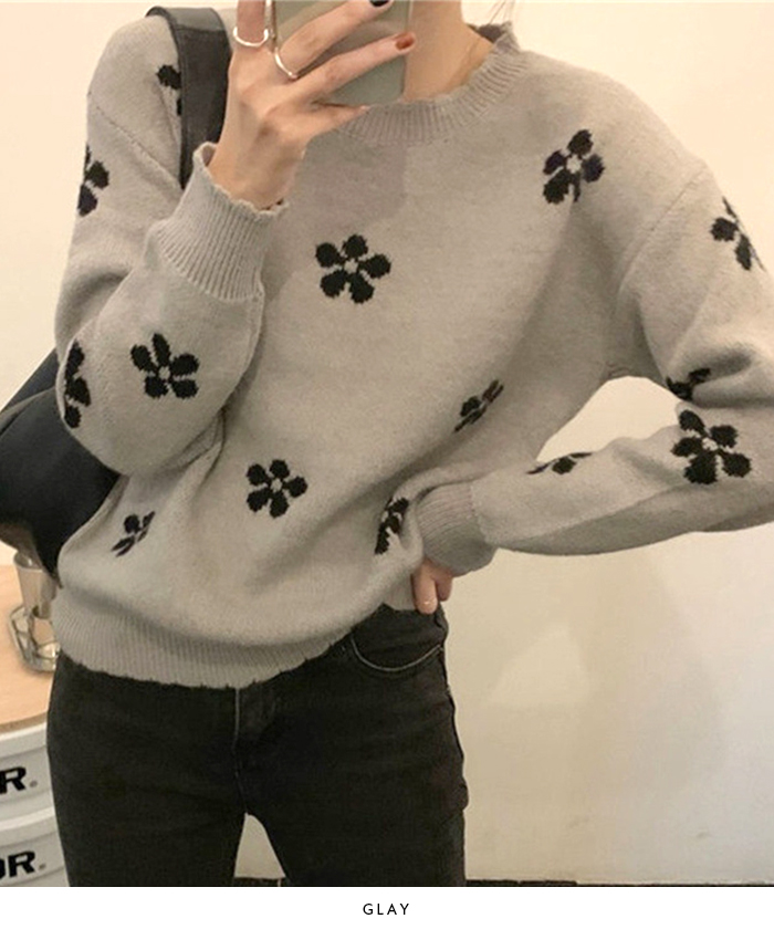 ニット ジャガードニット フラワー トップス プルオーバー 花柄