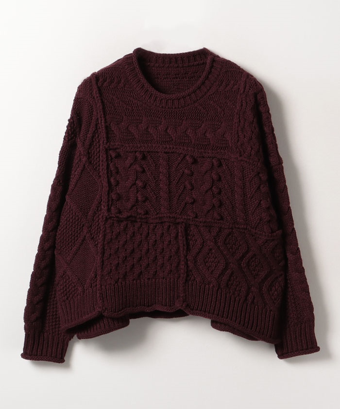 KBF - 新品▷KBF＊ケーブルパッチワークニット   オフ クーポン】【MAGASEEK/dfashion限定カラー】ケーブルパッチ