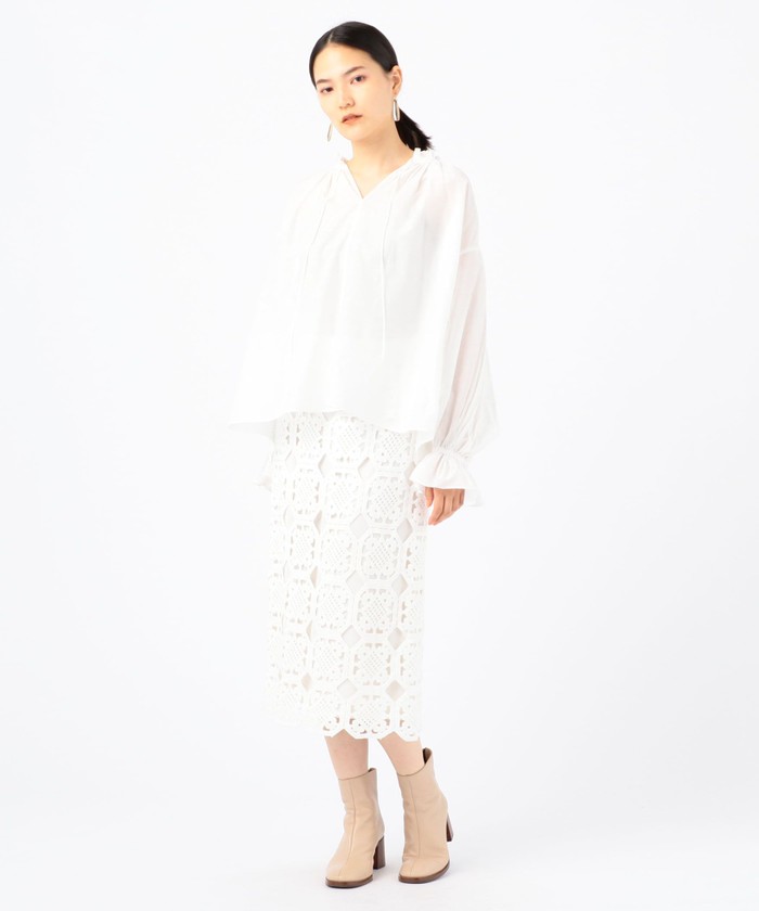 セール 40%OFF】シルクコットン ネックギャザーブラウス セール 40%OFF】シルクコットン ネックギャザーブラウス
