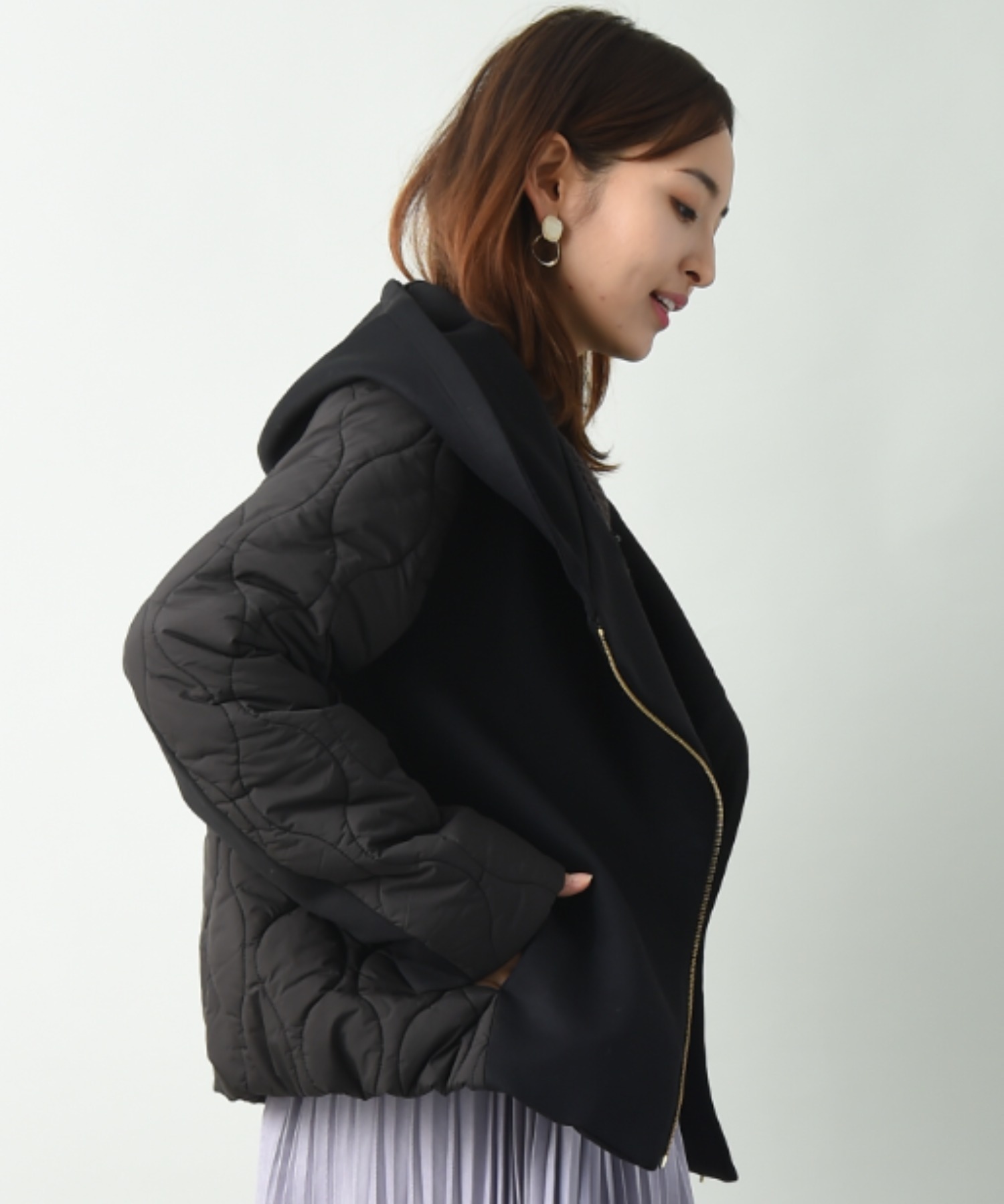 ♡新品♡INTERPLANET♡カットボンディング異素材ショート中綿ジャケット♡ クーポン】【セール 30%OFF】インタープラネット INTERPLANET