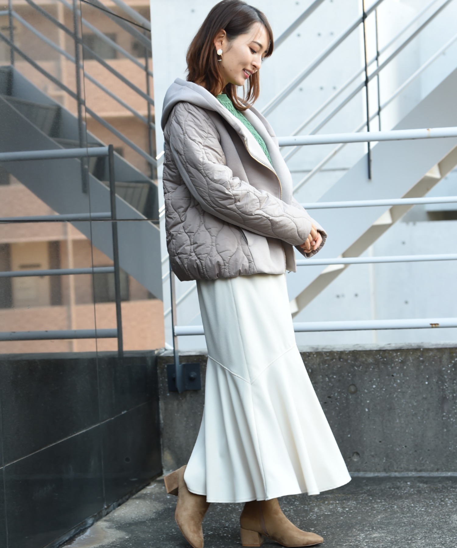 ★スーツセレクト SKINNY ショートカラー ベルテッドボンディングコート カットボンディング×スムースタフタショートブルゾン/le.coeur