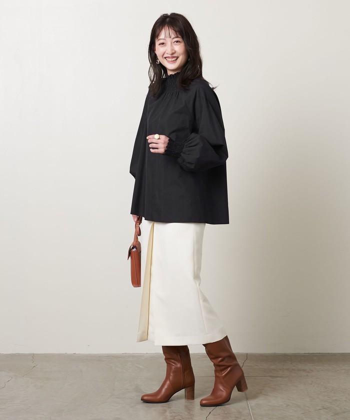 ウールプリントハイネックブラウス UNITED ARROWS＞シャーリング ハイネック ブラウス B†