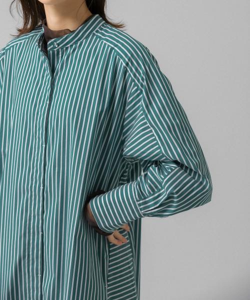 【 】Jeans ストライプ シャツ ワンピース ♪ ロングシャツワンピース トップス ワンピース ストライプ 長袖