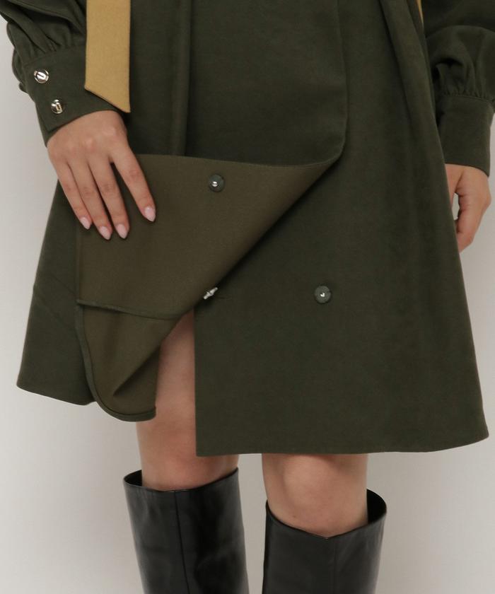 REDVALENTINO タフタ ミニワンピース リボン付き ギャザー入り パワショルダブルボタンミニワンピース(505678552