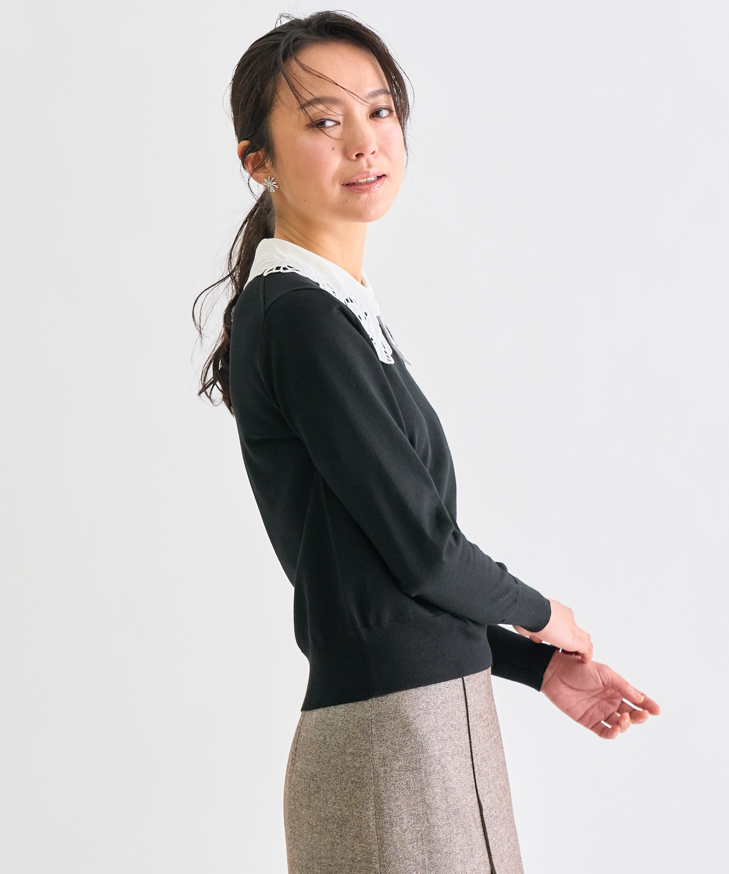 ANAYI エンブロイダリーノーカラー プルオーバー　36 ANAYI ニット エンブロイダリーカラープルオーバー