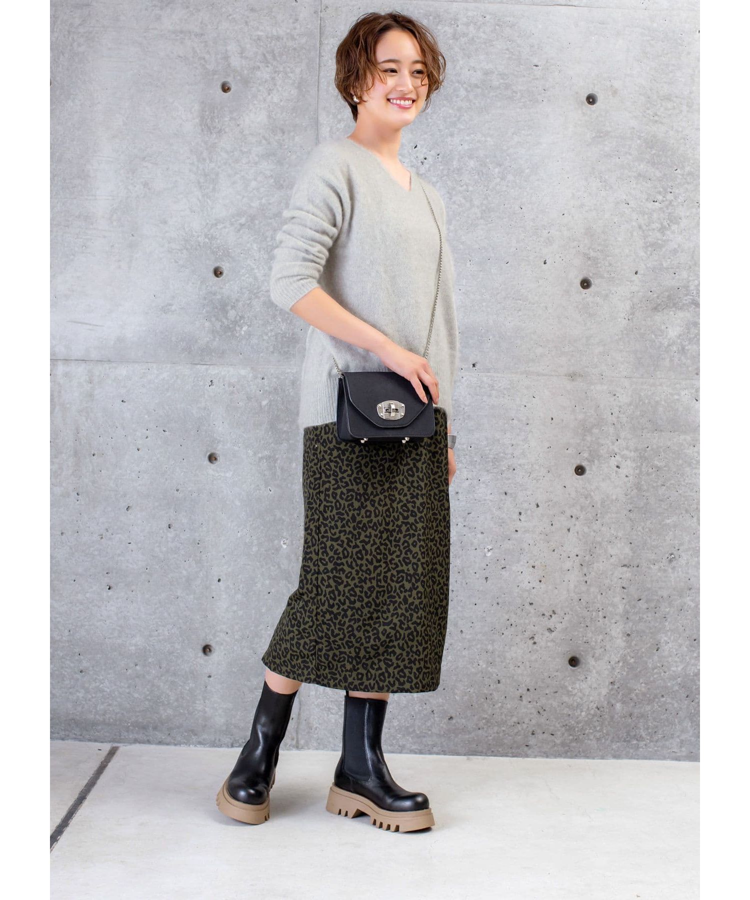 レオパード柄シャルムーズ ペンシルスカート スタイルデリ STYLE DELI レオパード柄ジョーゼットペンシル