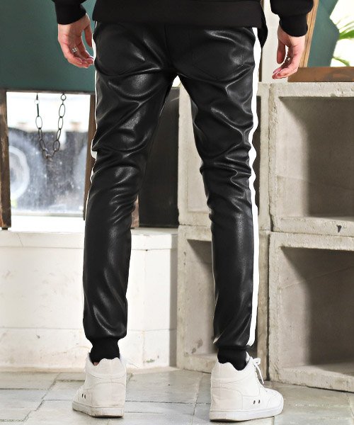 セール Puレザージョガーパンツ レザーパンツ ジョガーパンツ メンズ Puレザー フェイクレザー サイドライン ラグスタイル Luxstyle D Fashion