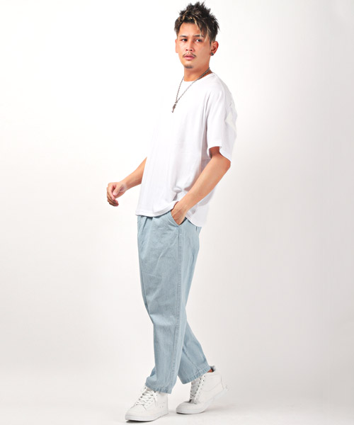 デニムワイドテーパードパンツ/デニムパンツ メンズ ワイドパンツ ...