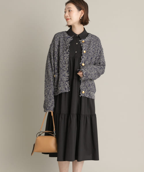 □美品◆ロッソ◆F by ROSSO イージーケアティアードボリュームワンピース 新品】F by ROSSO イージーケアティアードボリュームワンピース