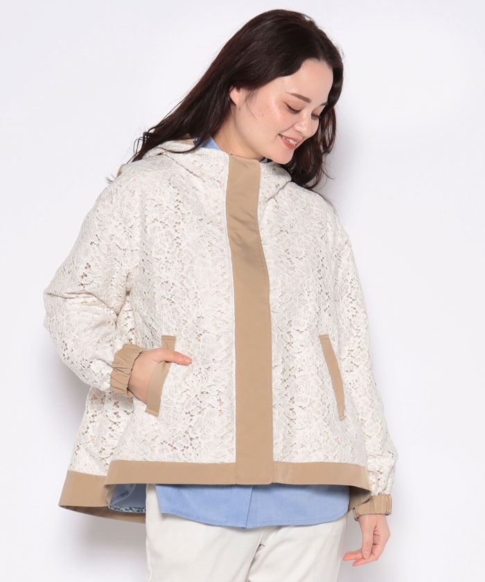 ホワイト フード付き ジャケット レース付き レースフード付きジップジャケット