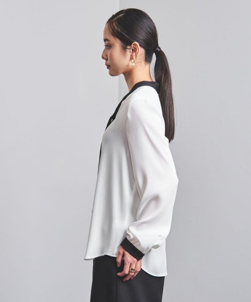 ＜UNITED ARROWS＞サテン バイカラー ボウタイ ブラウス B†