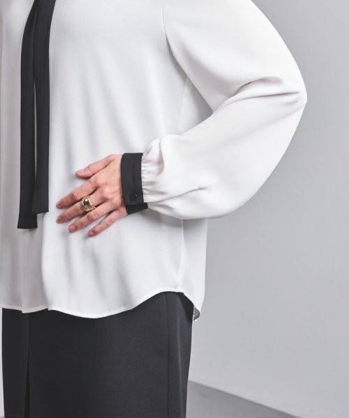 ＜UNITED ARROWS＞サテン バイカラー ボウタイ ブラウス B†