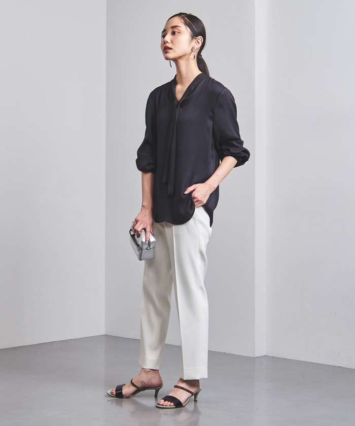 UNITED ARROWS＞サテン バイカラー ボウタイ ブラウス B†