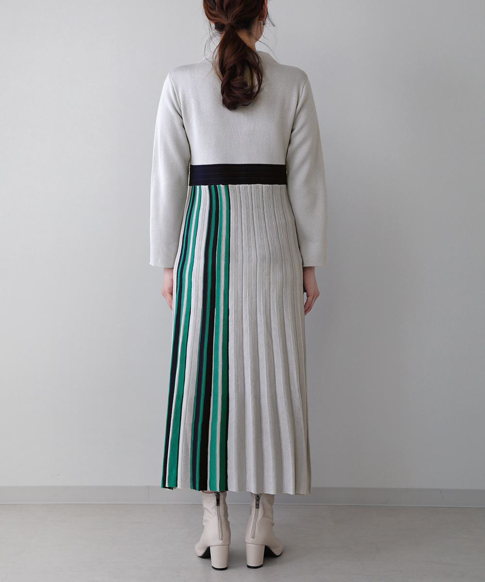 ブージュルード Bou Jeloud ニットパターンコンビOP ワンピース セール 50%OFF】ブージュルード Bou Jeloud サイドストライプ