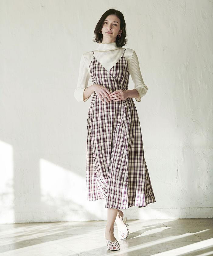 AndCoutureリボン付きチェック柄ワンピース 2022 Spring バックリボンチェック柄ワンピース(504471140