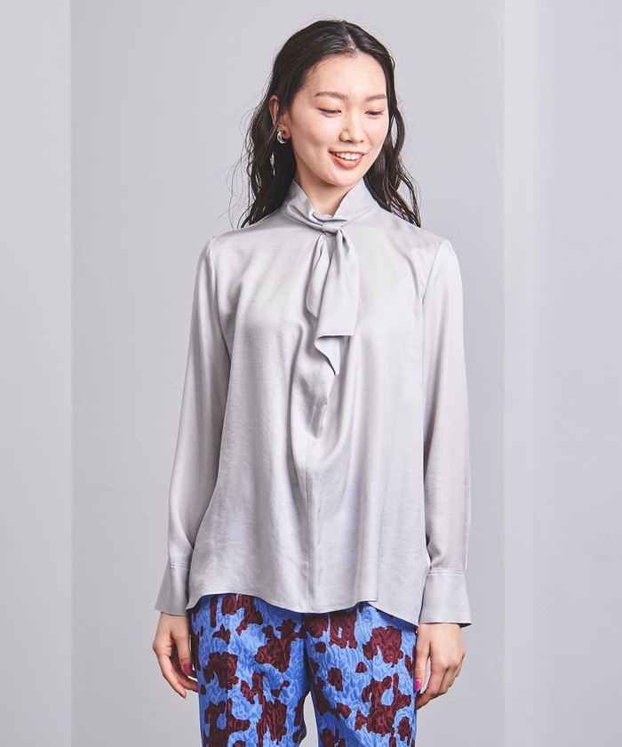 UNITED ARROWS BK/STN プリント ボウタイ ブラウス B