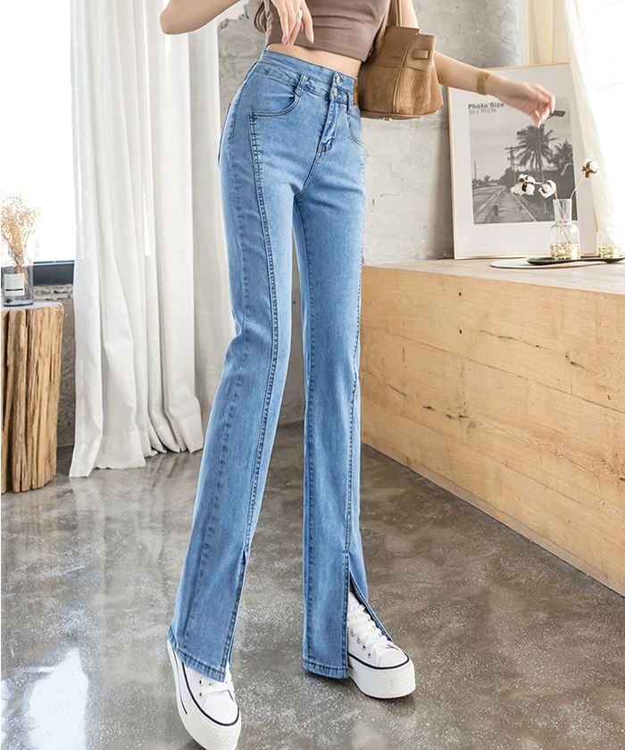 デニム パンツ フロントスリット スリット フレアデニム デニム