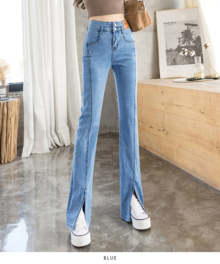 デニム パンツ フロントスリット スリット フレアデニム デニム
