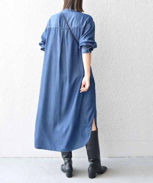 セール 30%OFF】〈手洗い可能〉デニムピンタックシャツワンピース 