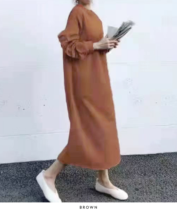 ■韓国■ トレーナーワンピ 裾フリル ロング丈 ルーズフィット □韓国□ トレーナーワンピ 裾フリル ロング丈 ルーズフィット