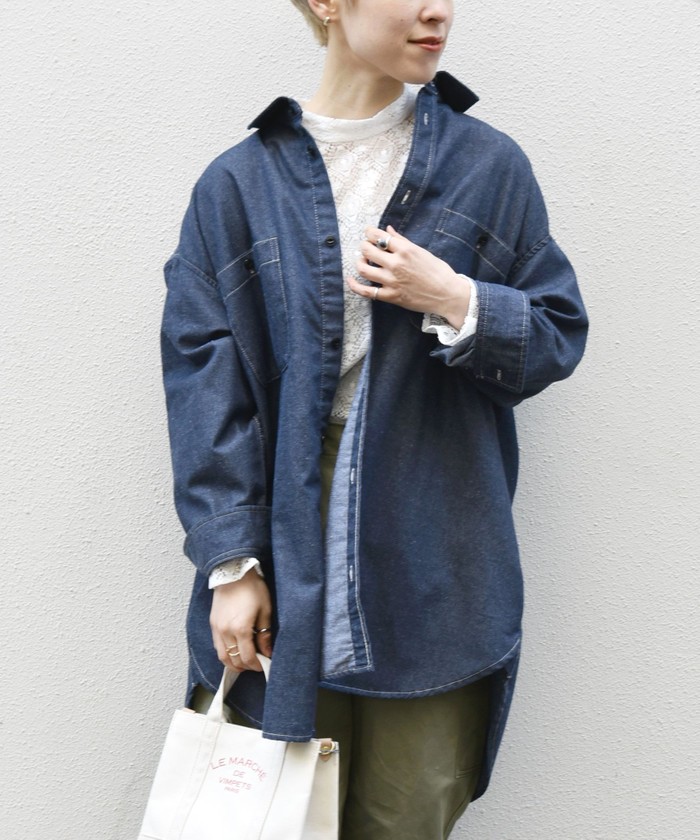 美品　SHIPS any ECORICH ダンガリーオーバーシャツ　ゆったりめ セール 50%OFF】SHIPS any:〈ウォッシャブル〉ECORICH