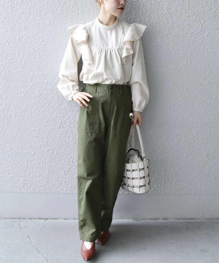 SHIPS any〈ウォッシャブル〉ECORICH ダンガリー フリルブラウス セール 40%OFF】SHIPS any:〈ウォッシャブル〉ECORICH
