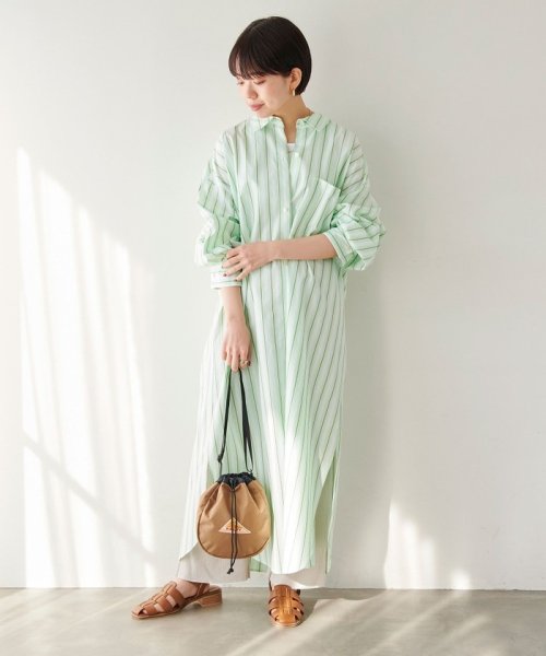 【WEB限定】［ XS /H148－155cm］タック スリーブ シャツ ワンピース ストライプ