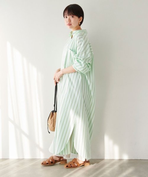 【WEB限定】［ XS /H148－155cm］タック スリーブ シャツ ワンピース ストライプ