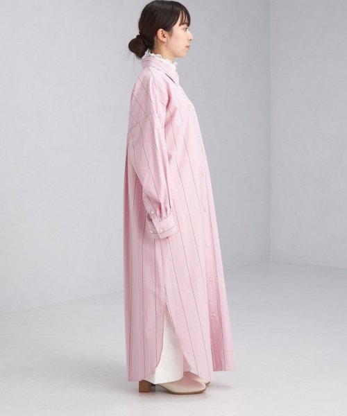 【WEB限定】［ XS /H148－155cm］タック スリーブ シャツ ワンピース ストライプ