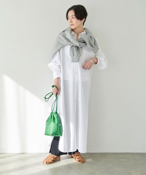 【WEB限定】［ XS /H148－155cm］タック スリーブ シャツ ワンピース ストライプ