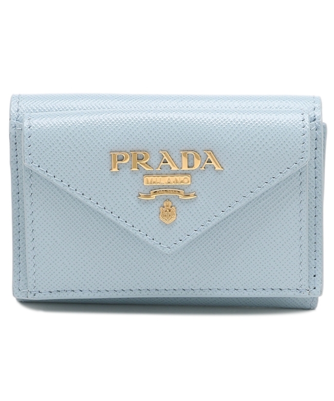 PRADA プラダ 財布 ブルー ホワイト ゴールド パスケース レディース
