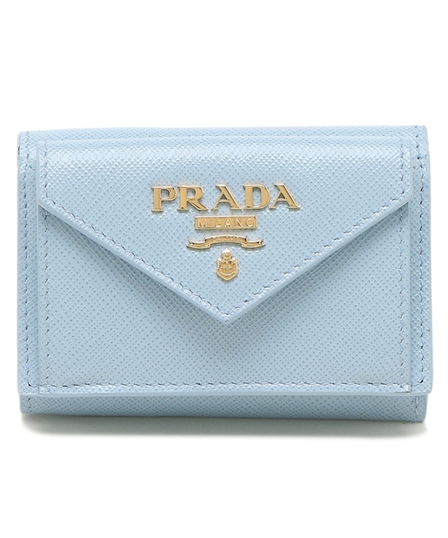 PRADA プラダ 財布 ブルー ホワイト ゴールド パスケース レディース