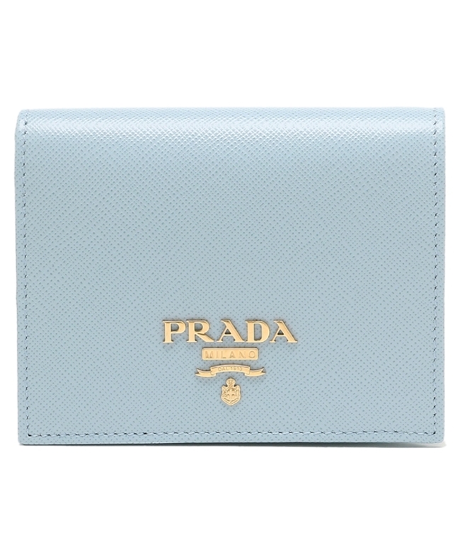 セール】プラダ 二つ折り財布 サフィアーノメタルオロ ブルー 