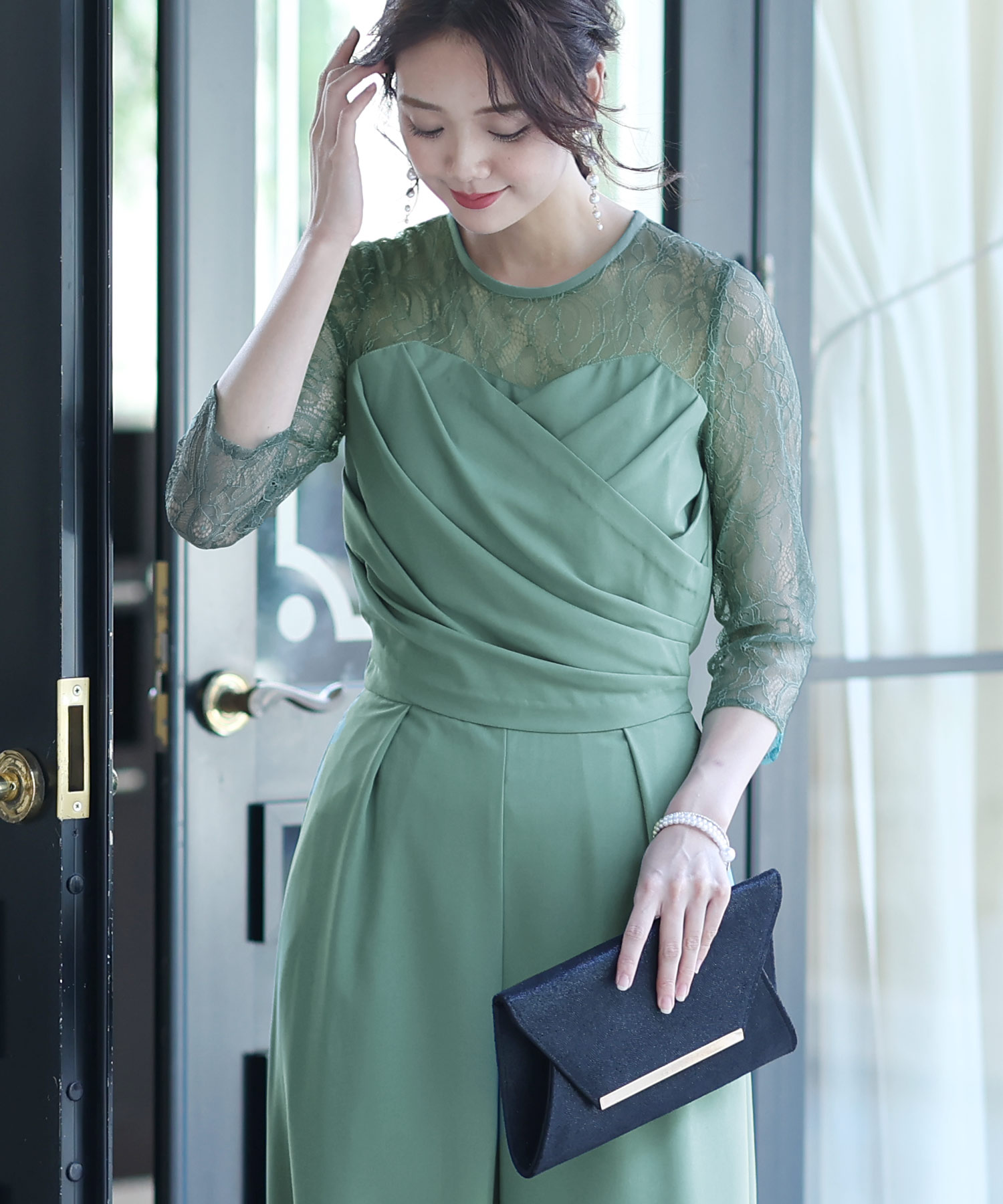 プールヴー PourVous オールインワンパーティードレス結婚式&ワイドパンツドレープセレモニーフォーマルロング丈 ワンピース 20代 30代 40 セール】プールヴー PourVous オールインワンパーティードレス
