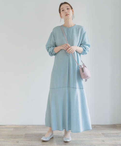 【CHICLINE】ロイトデニムスクエアパフフレアワンピース (DRESS) CHICLINE】ロイトデニムスクエアパフフレアワンピース (DRESS)