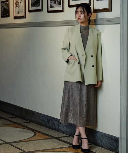 パーティー ジャケット ダブルボタン ノーカラー ボレロ 結婚式
