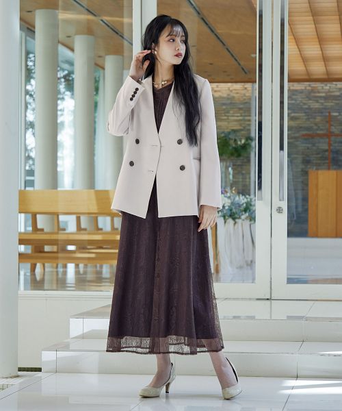 パーティー ジャケット ダブルボタン ノーカラー ボレロ 結婚式