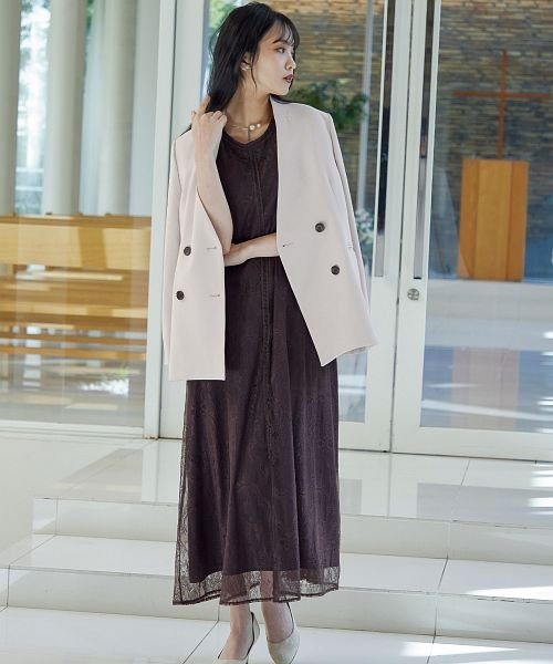パーティー ジャケット ダブルボタン ノーカラー ボレロ 結婚式 お呼ばれ ミドル丈 ショート丈 ワンピース オケージョン ドレス ハンサムライク 無地 体型カ ニアナ Niana D Fashion