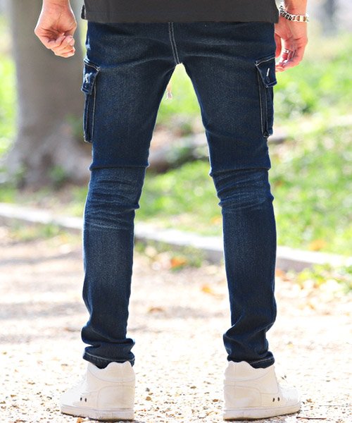 セール15 Off デニムスリムテーパードカーゴパンツ デニムパンツ メンズ カーゴパンツ テーパード サイドポケット ラグスタイル Luxstyle D Fashion