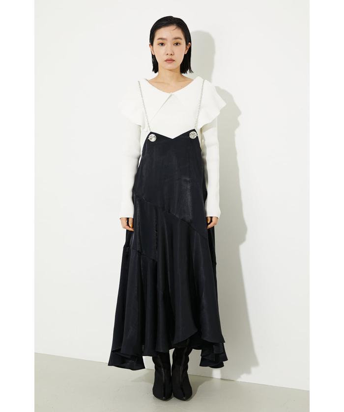 美品　rienda チェーンサスペンダーグロスフレアスカート ブラック　FREE 美品 rienda チェーンサスペンダーグロスフレアスカート