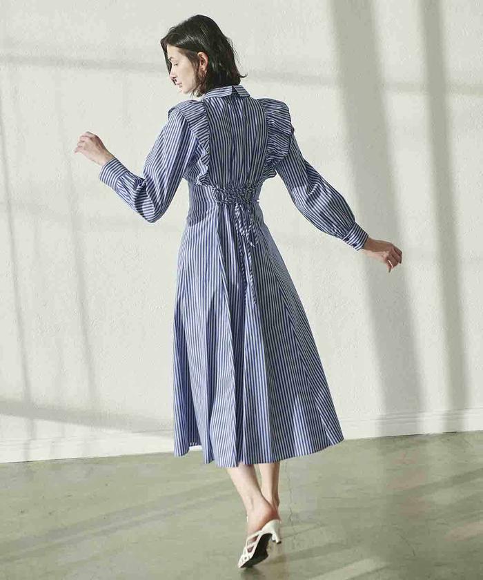 MOTHER OF PEARL シャツワンピース ストライプ パール ドレス セール】ストライプフリルシャツワンピース(504492924) | AND