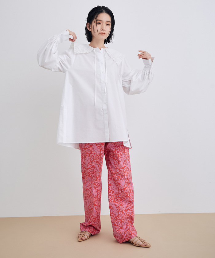 アダムエロペ　アイボリー　ロングブラウス セール 60%OFF】バルーンスリーブシフォンブラウス(504467539
