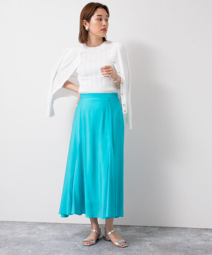 新品！　ノーリーズソフィー　シアーローンフレアスカート　サックス　34サイズ ノーリーズソフィー NOLLEY'S sophi 《セットアップ対応》シアー