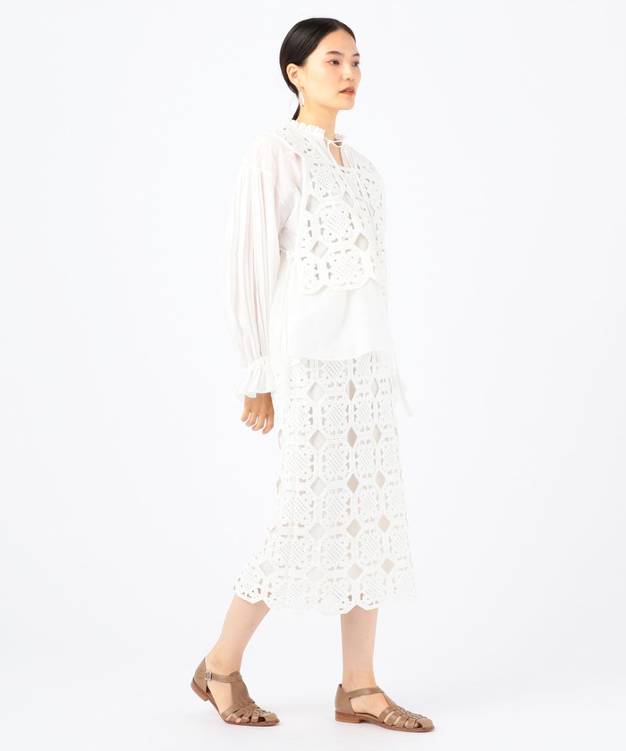 BALLSEY◆スクエアモチーフエンブロイダリービスチェ/36/コットン/WHT/11-01-21-01040 スクエアモチーフエンブロイダリー ビスチェ｜トゥモローランド