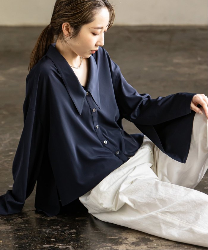 【美品】ノーブル ニュアンスヘムロングカラーブラウス シャツ ニュアンスヘムロングカラーブラウス◇